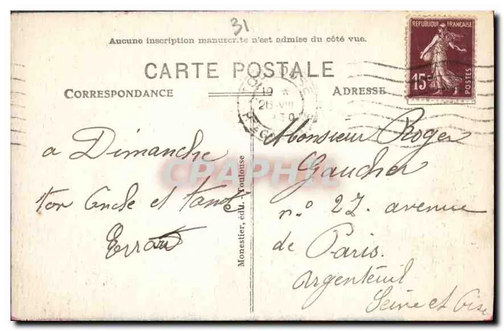 Toulouse - Hotel d'Assézat — L. M. editor, n° 14 - Verso