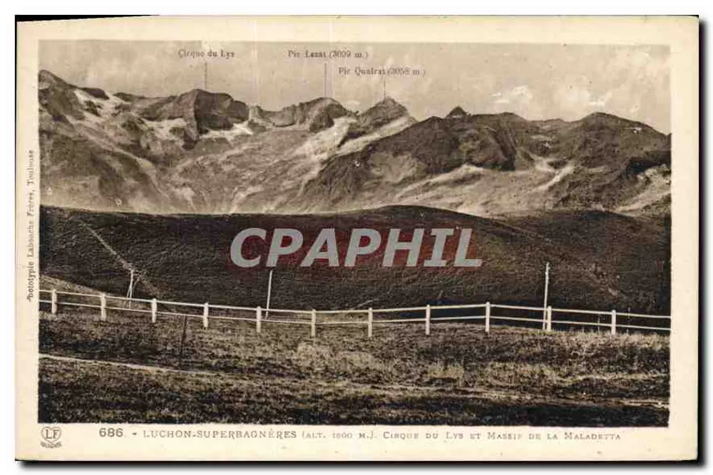 Cirque du Lys und Massif de la Maladetta — Luchon-Superbagnères (Höhe 1800 m.) — Monotype Labouch, Toulouse, Nr. 686 - Vorderseite
