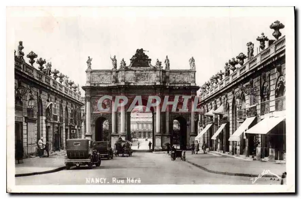 NANCY. Rue Héré — Arco de triunfo e edifícios decorados — Edições V. Roeder, Nancy, n°29 - Frente