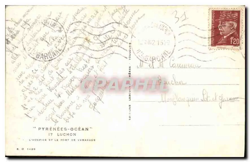 Das Hospiz und der Hafen von Vénaque — Pyrénées-Océan — Verlag Larchou, 17 Luchon - Rückseite