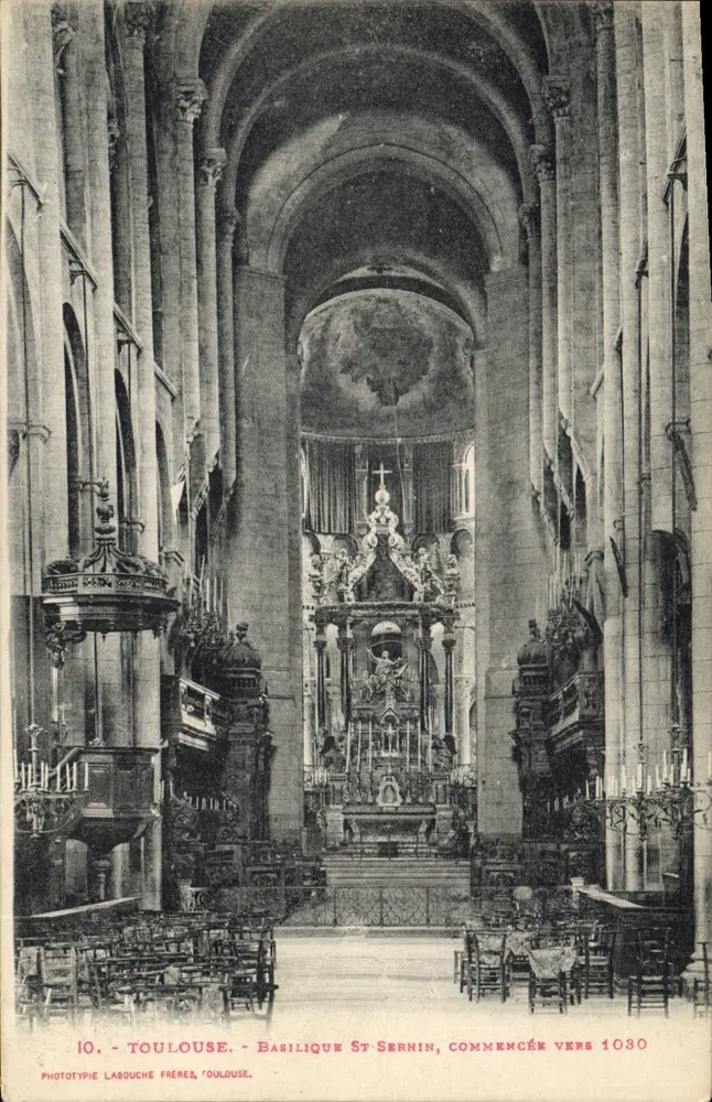 Toulouse - Basiliek van Sint Sernin, begonnen rond 1080 — Fototypie Labouche Frères, Toulouse - Voorkant