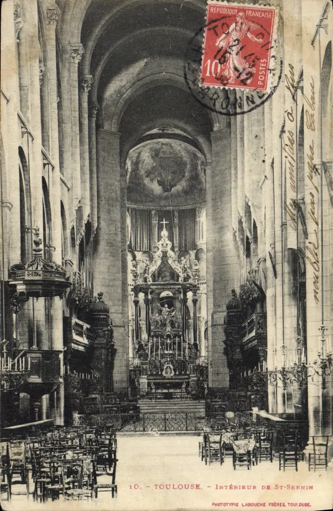 Interior de São Sernin — Toulouse — Fototipia Labouche Frères, Toulouse - Frente
