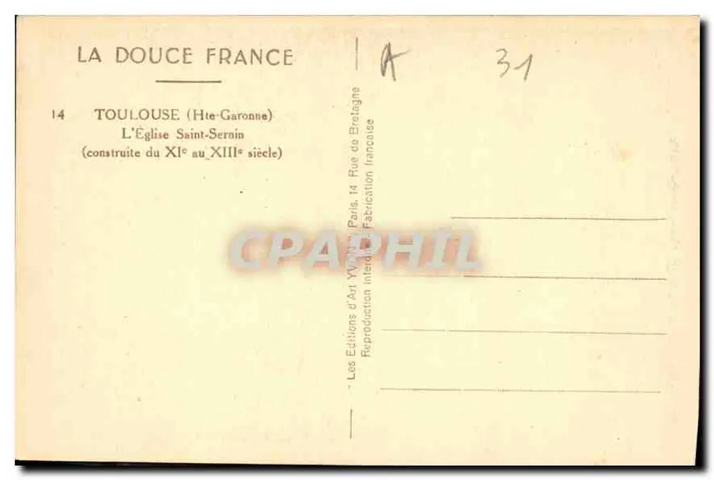 Toulouse (Haute-Garonne) — Ansicht der Kirche Saint-Sernin — Éditions d'Art Yvon, Paris - Rückseite