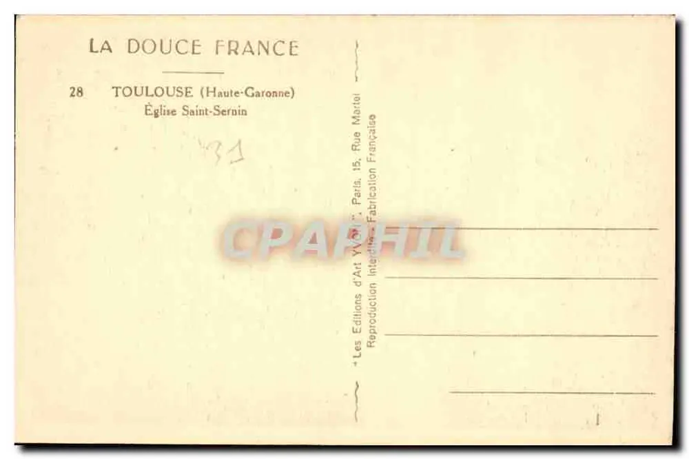 Toulouse — Kirche Saint-Sernin — Les Éditions d'Art Yvan - Rückseite