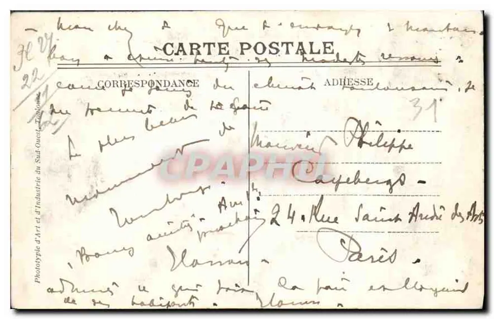 Toulouse — O Capitólio — Fototipia da Arte e Indústria do Sudoeste - Verso