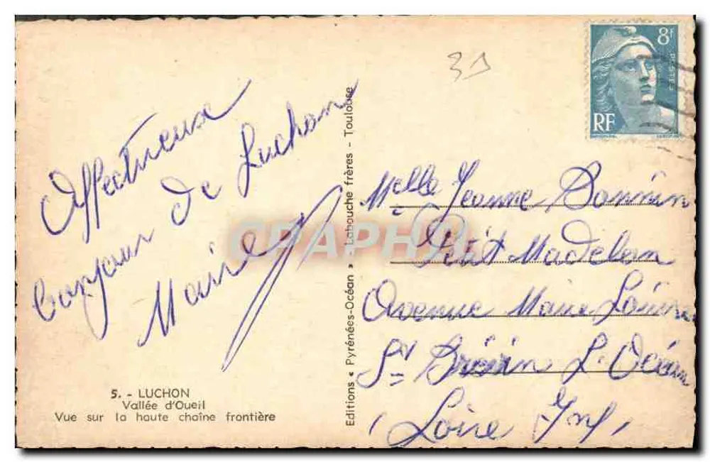 Tal von Oueil — Ansicht der hohen Grenzketten — Pyrénées-Océan-Verlag - Rückseite