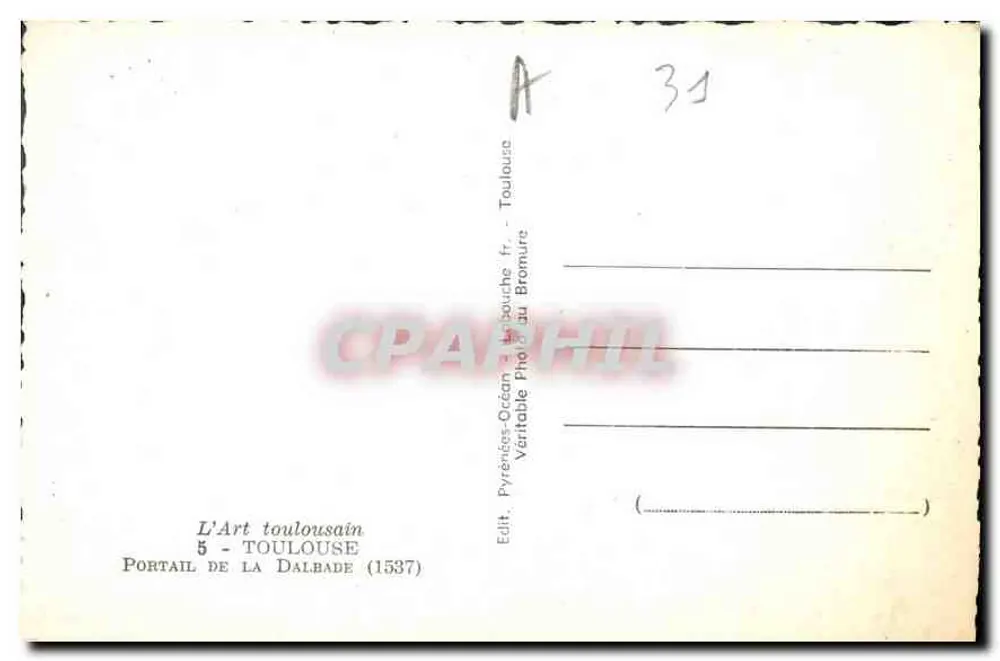 Portão da Dalbade — Toulouse — Editor L'Art toulousain, n°5 - Verso