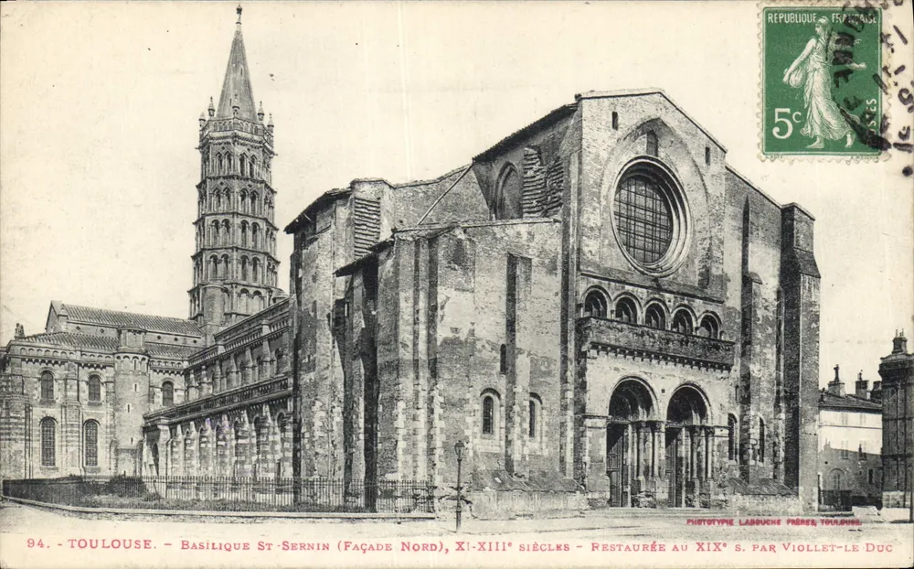 Toulouse - Basilika Saint-Sernin (Nordfassade), 11. bis 13. Jahrhundert - im 19. Jahrhundert restauriert von Viollet-le-Duc - Vorderseite