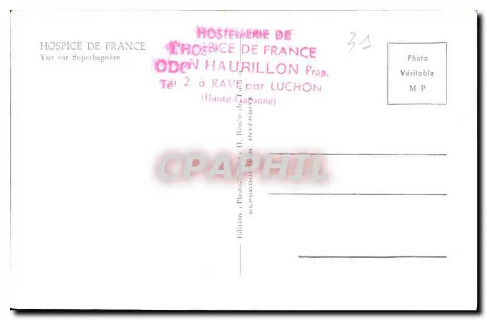 Aussicht auf Superbagnère — Haute-Garonne — Ausgabe HOSPICE DE FRANCE - Rückseite