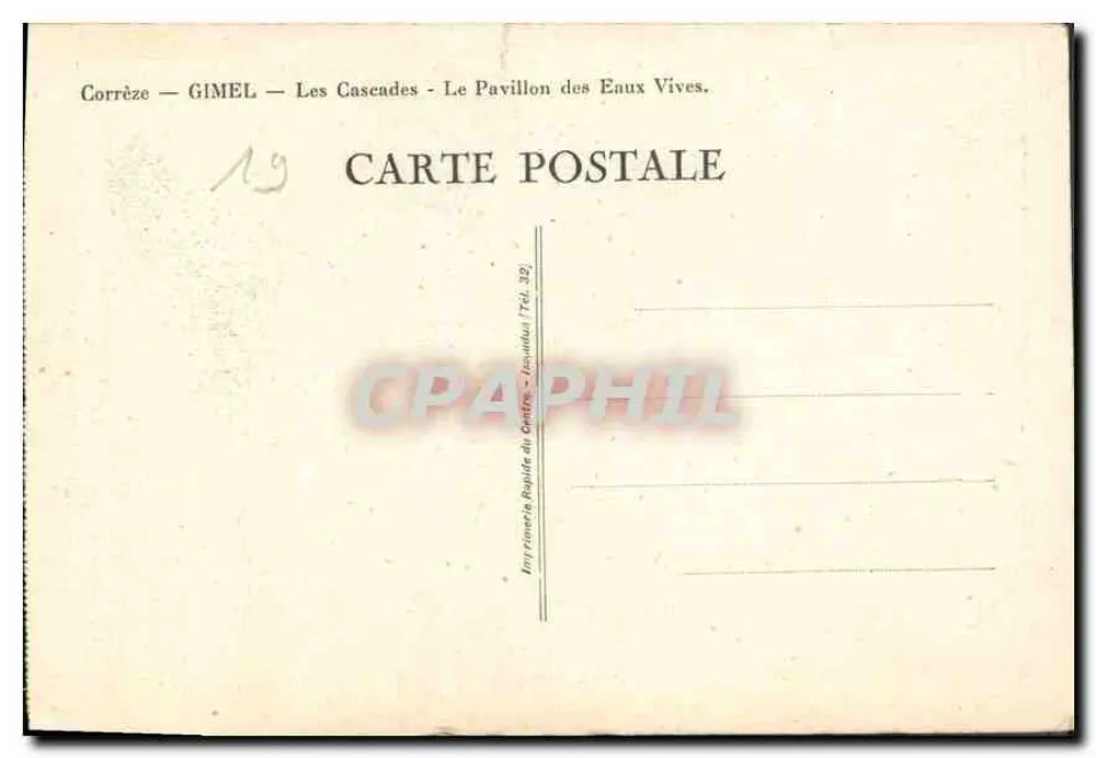 Gimel — As Cataratas — O Pavilhão das Águas Vivas — Editor: Impressora Rápida do Centro, Toulouse (Tel. 32) - Verso