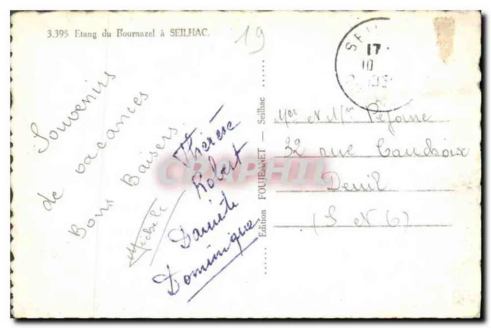 Lago do Bournazel — Chiojau — Edição FOUJANET n°3.395 - Verso