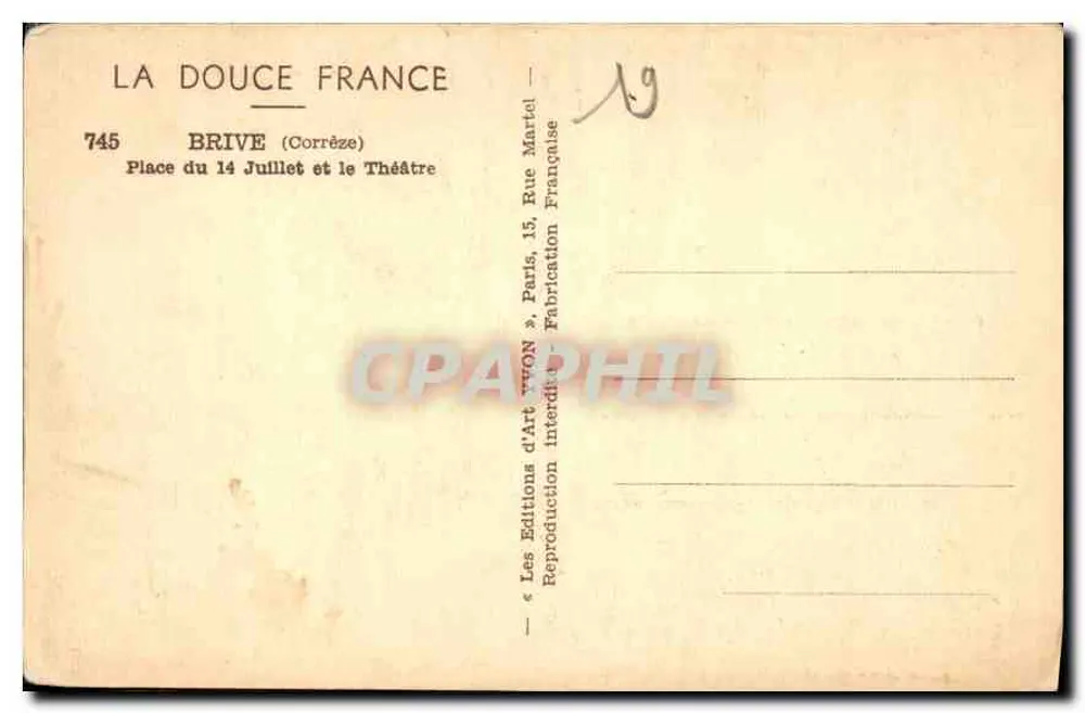 Brive (Corrèze) — Place du 14 Juillet und das Theater — Editions d'Art 'La Douce France' - Rückseite