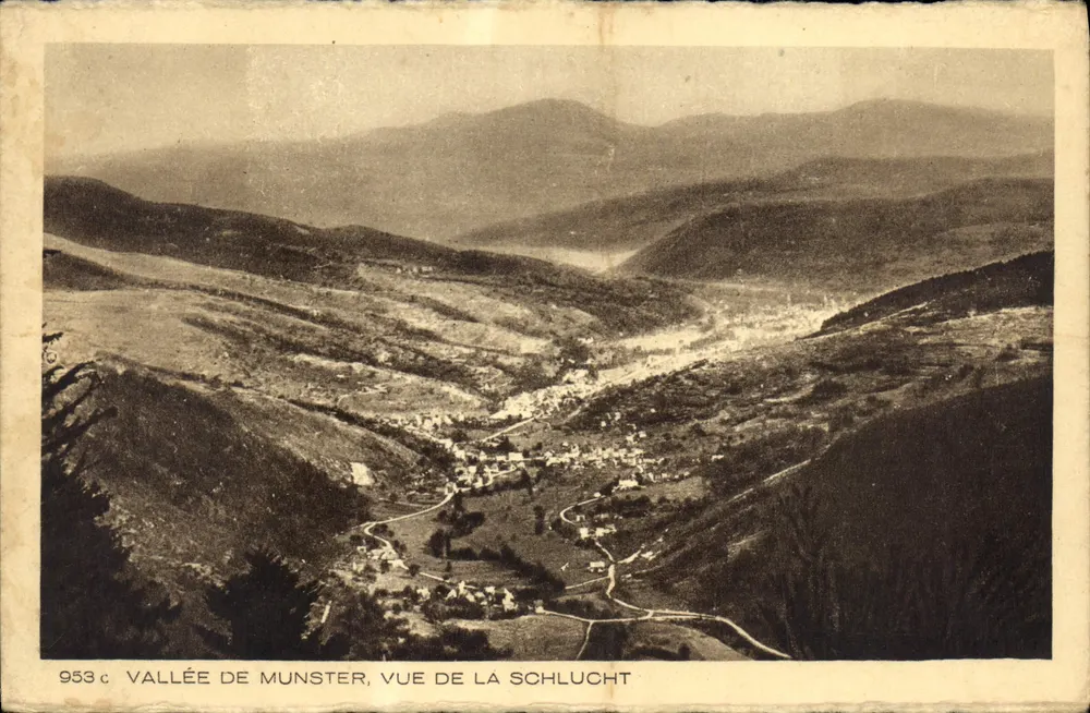Vale de Munster, vista da Schlucht — Braun & Cie, Imp.-Edt., Mulhouse-Dornach, n° 953 c - Frente
