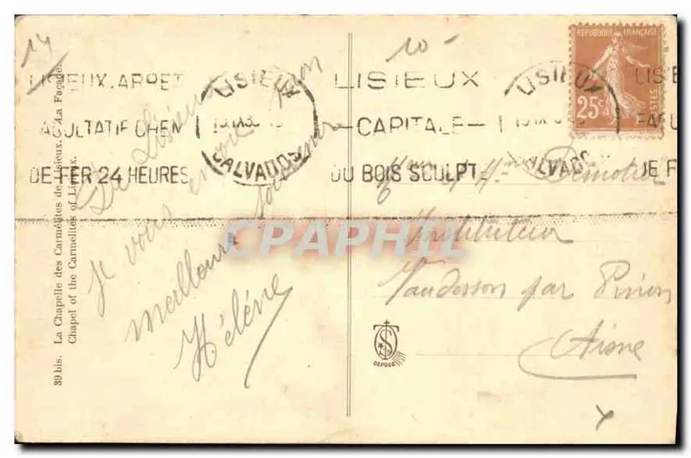 Die Kapelle der Carmeliter in Lisieux — Verlag Dépoué, Nr. 80 bis - Rückseite