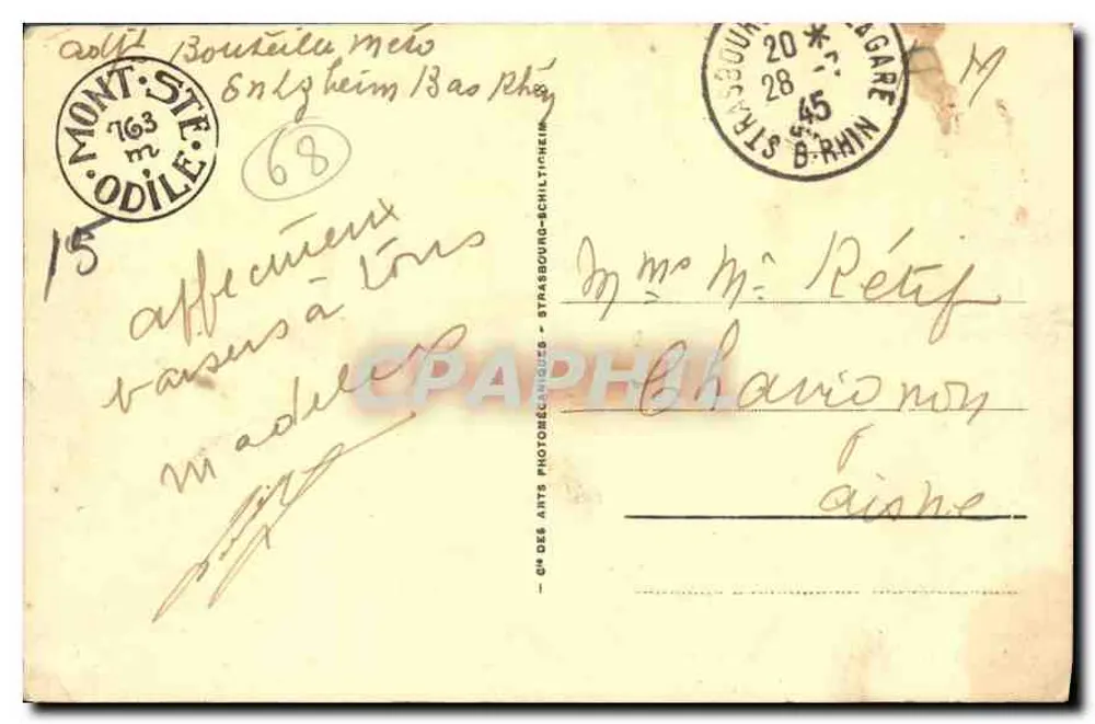 Monte Ste-Odile (alt. 763 m.) — Muro Páreo — Bilhete postal antigo n°29, editor Bilhete postal antigo DES ARTS - Verso