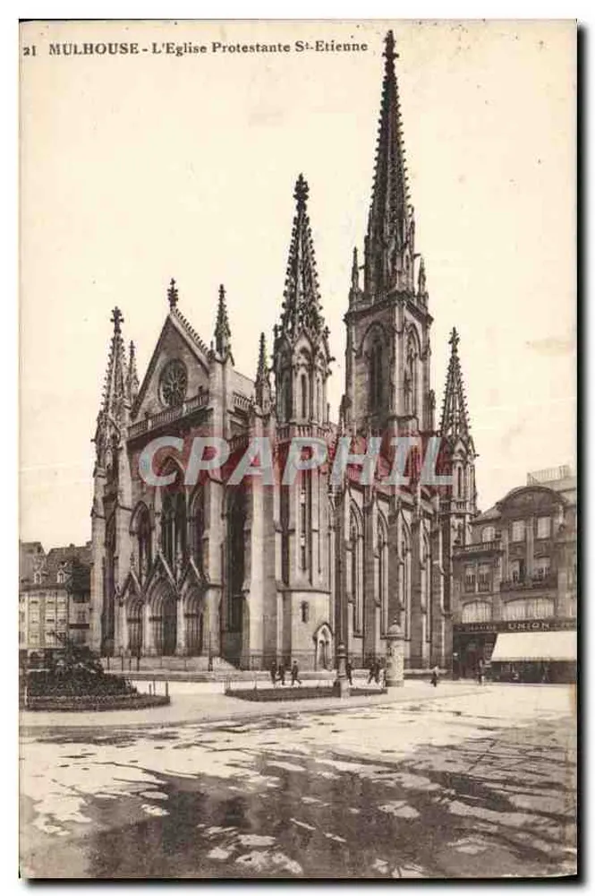 Mulhouse - La Iglesia Protestante San Etienne — editor CP. ALSAC ENNE DES ARTS PHOTOMÉCANIQUES - STRASBOURG, n° 21 - Anverso