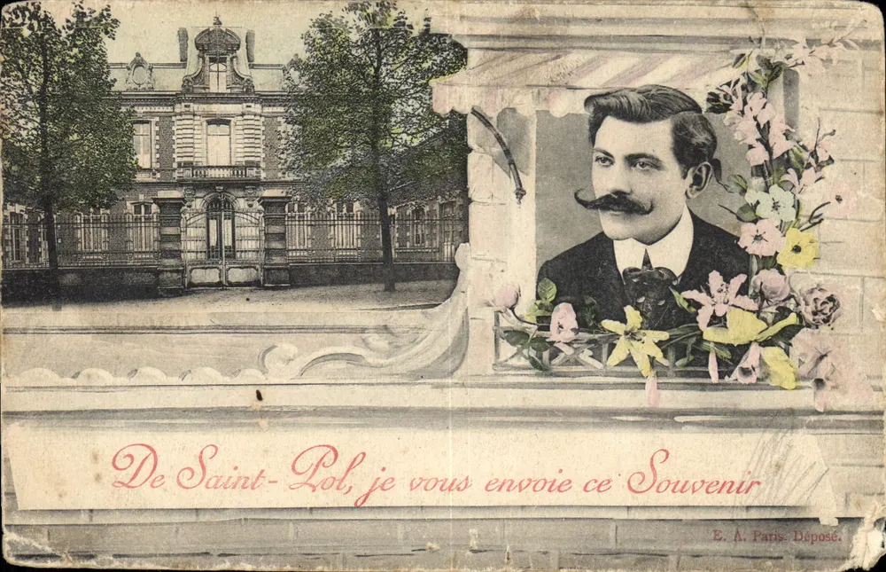 Saint-Lol — maison avec grille et portrait d'homme à moustache — E. A. Paris Déposé - Vorderseite