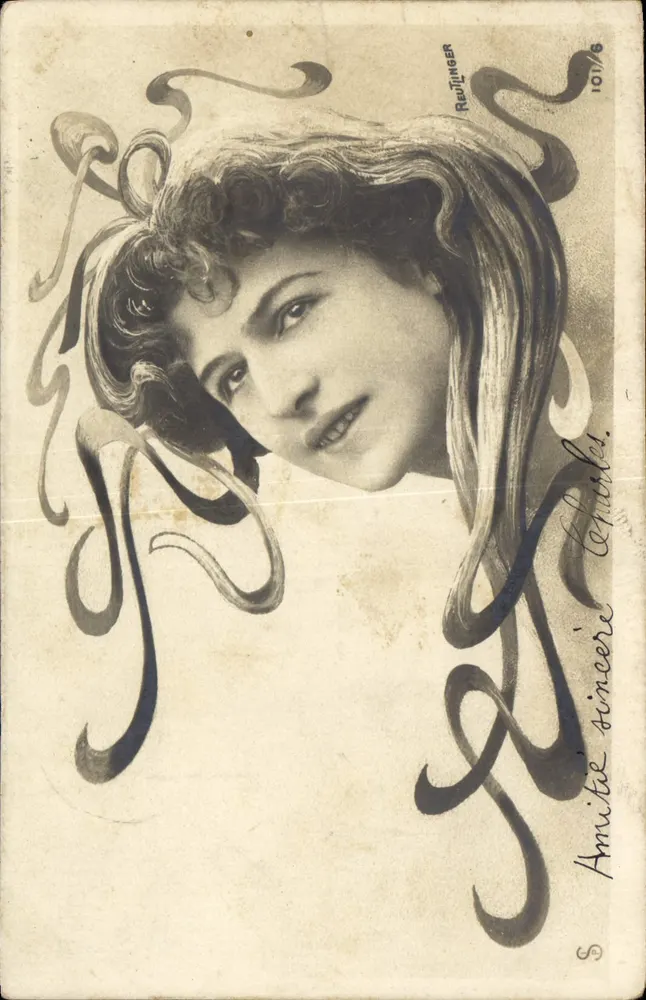 Portret kobiety — styl Art Nouveau — Redünger, nr 101/6 - Awers