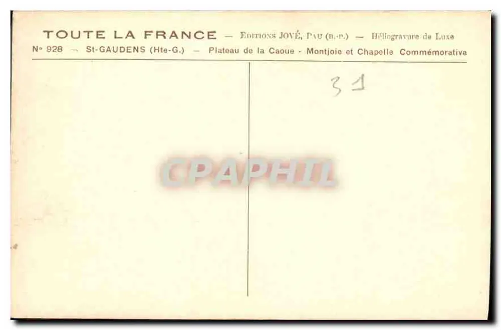 St-Gaudens (Hte-G.) — Plateau de la Caoue — Gedenkkapelle — Éditions Jové, Pau (n.p.) - Rückseite
