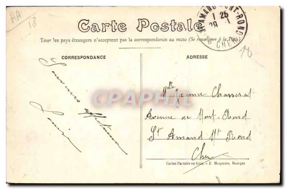 Bourges — Jardim do Hotel de Ville — A Grande Avenida — Editor E. Maquaire, n°422 - Verso