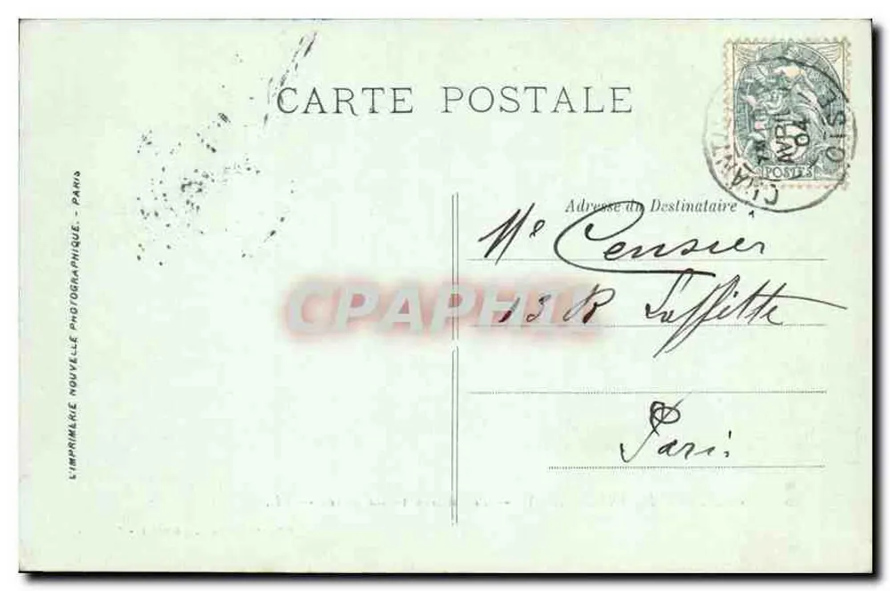 Castelo de Chantilly — O Castelo visto do Parque — Mme Vve Robineau, Lib.-Edit. - Chantilly - Verso