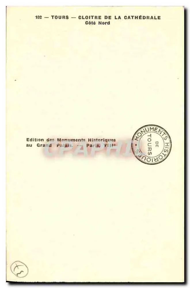 Tours — Claustro da Catedral — Lado Norte — Edição dos Monumentos Históricos - Verso