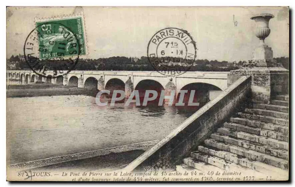 Tours — Il Ponte di Pietra sulla Loira — editore sconosciuto, n° 82 - Recto