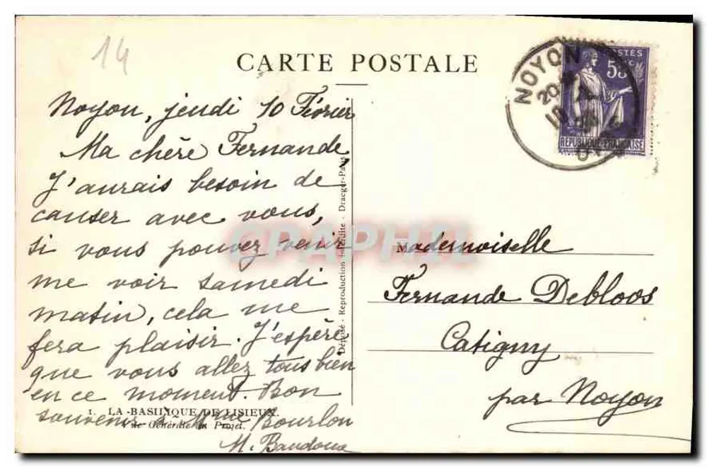A Basílica do Sagrado Coração — Noyon — Reprodução por H. Baudouin - Verso
