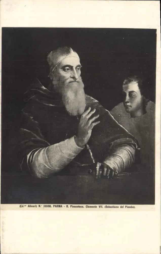 Clemente VII — Sebastiano del Piombo — Pinacoteca, Parma — Éd. Alinari N° 15590 - Frente