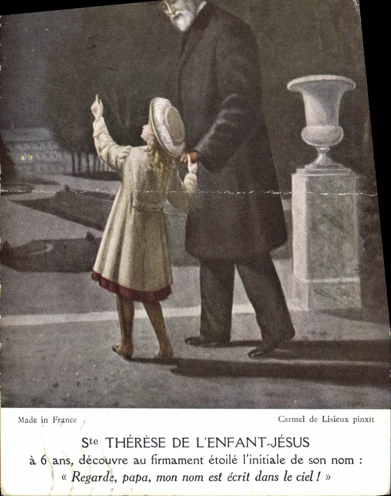 Sainte Thérèse de l'Enfant-Jésus — scène de découverte de l'initiale de son nom dans le ciel — Carmel de Lisieux pinxit - Frente