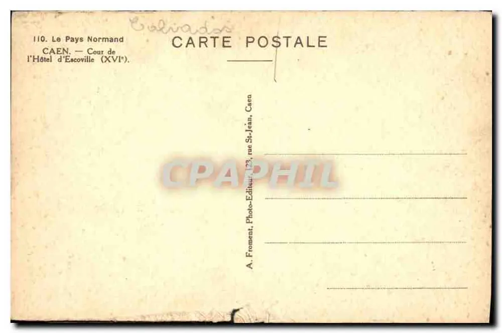 Hof des Hôtel d'Escoville — Caen — Verlag A. Froment - Rückseite