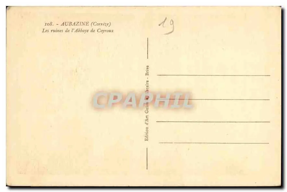 Aubazine (Corrèze) — Ansicht der Ruinen der Abtei Coyroux — Édition d'Art Couton - Brive - Rückseite