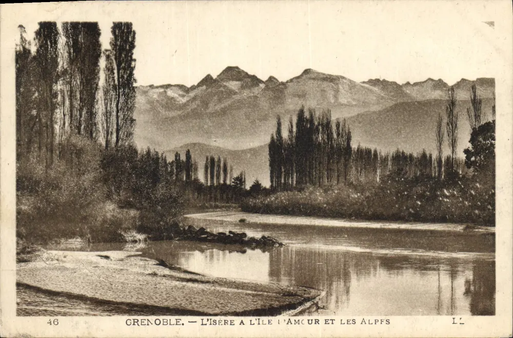 Grenoble — Die Isère bei Île d'Amour und die Alpen - Vorderseite