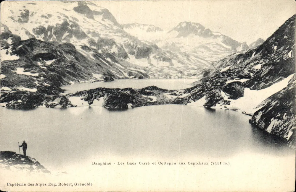 Quadrat- und Cottepen-See bei den Sept-Laux (2151 m.) — Dauphiné — Papeterie des Alpes Eug. Robert, Grenoble - Vorderseite