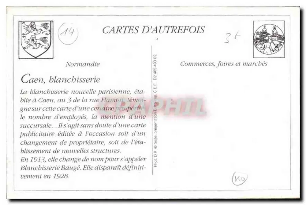 Blanchisserie Nouvelle Parisienne — Filiale in Riva-Bella (Caen) — Verleger C.E.E. - Rückseite