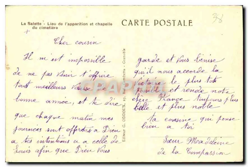 La Salette — Ort der Erscheinung und Kapelle des Friedhofs — Verlag G. Oddoux, Grenoble - Rückseite
