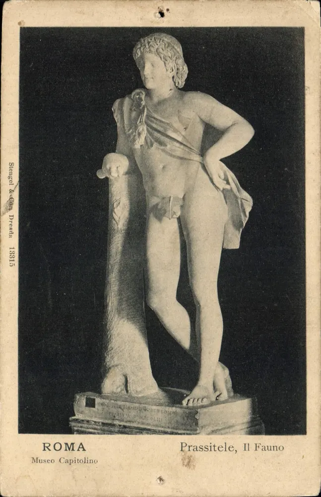 Roma — Estátua do Fauno Prassitele — Stiengel & Cie, Dresda, n° 13315 - Frente