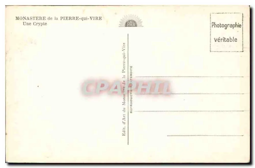 Monastère de la Pierre-qui-Vire — Une Crypte — Édit. d'Art du Monastère de la Pierre-qui-Vire - Verso