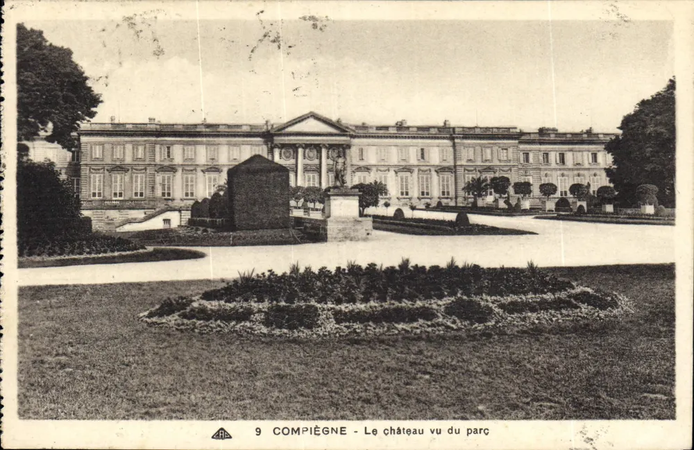 Compiègne - Zamek widziany z parku — wydawca CP DEL ARTS PHOTOMÉCANIQUES STRASBOURG-SCHILTIGHEIM, n°9 - Awers