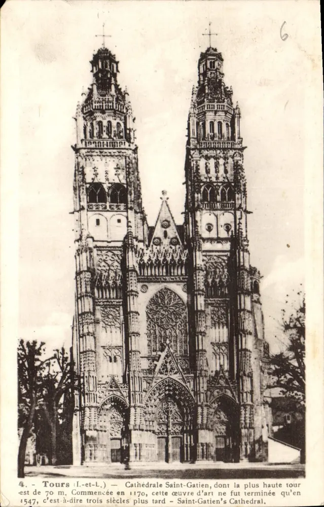 Tours (Indre-et-Loire) — Kathedrale Saint-Gatien, Ansicht der beiden Türme — Edition J. Mallochetti - Vorderseite