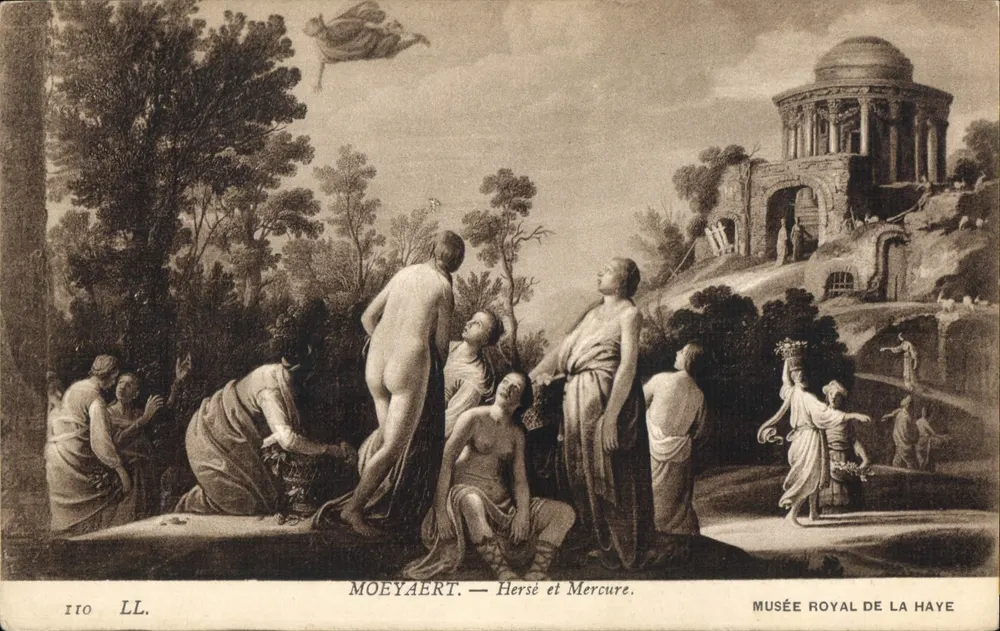 Hersé et Mercure — scène mythologique — Moeeyaert, Musée Royal de La Haye, n° 110 LL. - Vorderseite