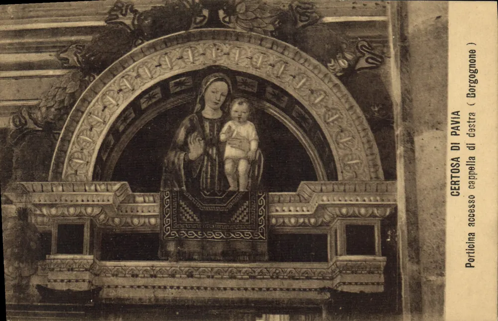 Certosa di Pavia — Rechte Eingang der Kapelle — Detail der Jungfrau mit Kind - Vorderseite
