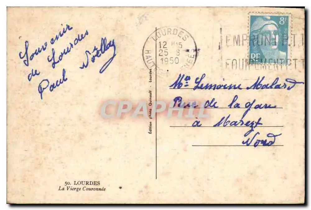 Lourdes — A Virgem Coroada — Edição Gounault n°50 - Verso