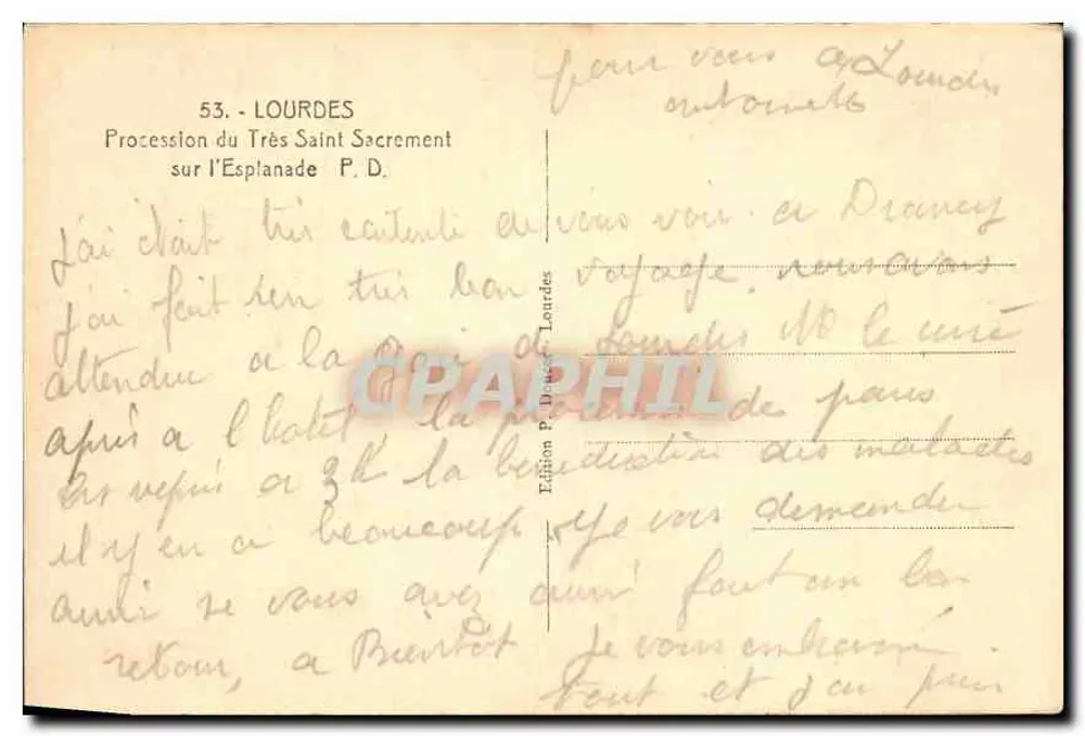 Lourdes — Procissão do Santíssimo Sacramento na Esplanada — Edição P. Druez - Verso