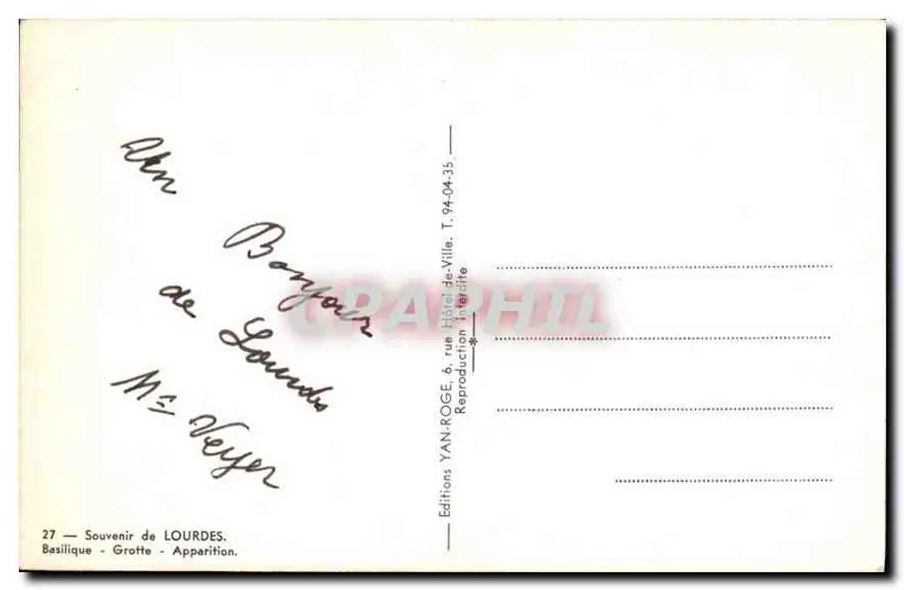 Lourdes — Lembrete de Lourdes — Edições VAN ROGE - Verso