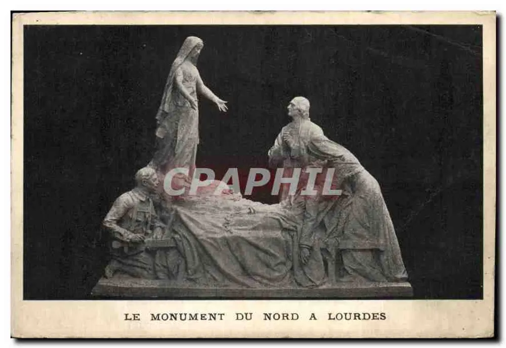 Le Monument du Nord à Lourdes — sculpture représentant la Vierge et des fidèles — éditeur non visible - Anverso
