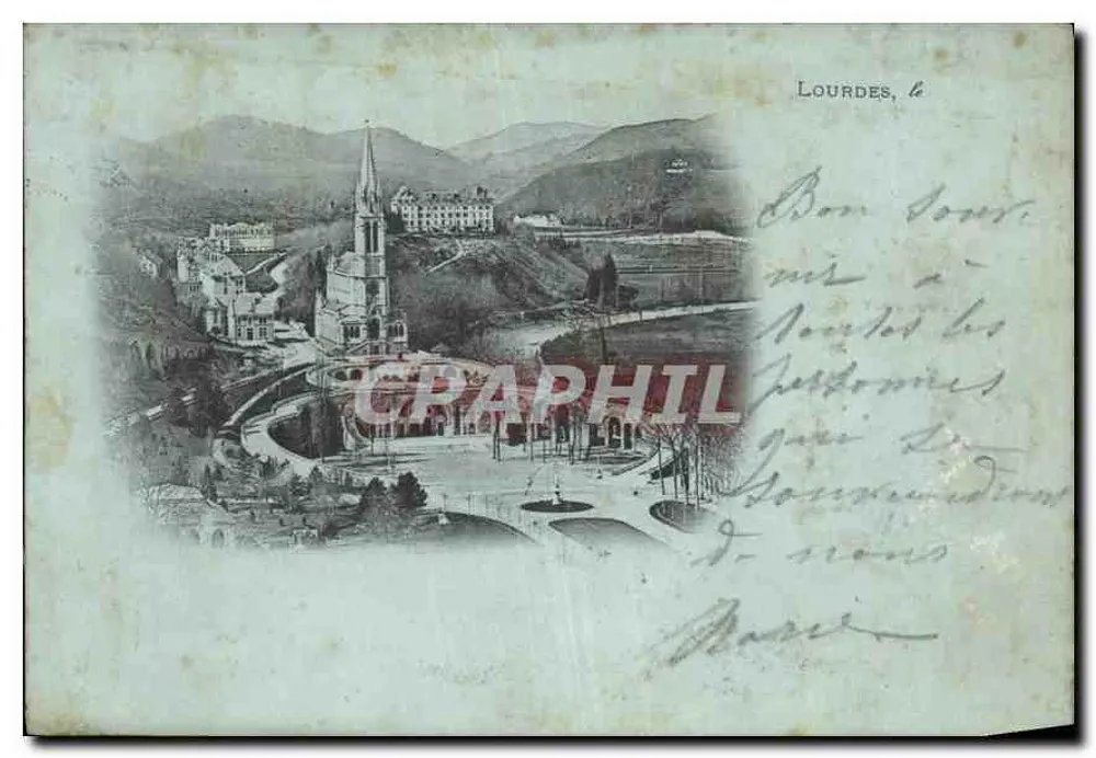 Lourdes, o — vista panorâmica da basílica e do santuário — editor não identificado - Frente
