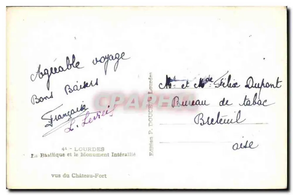 Lourdes — A Basílica e o Monumento Intérallié — Edição P. Doucet Lourdes - Verso
