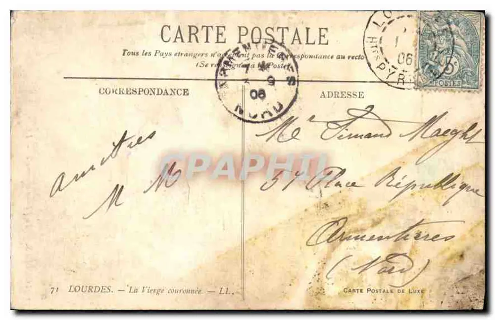 Lourdes — A Virgem Coroada — Carta Postal de Luxo - Verso