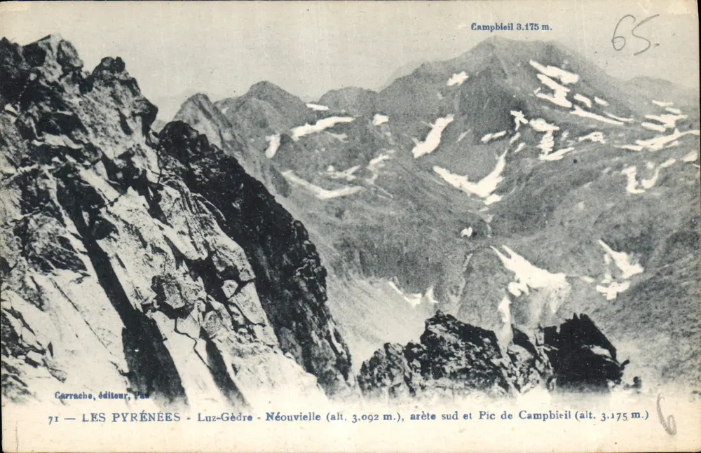 OS PIRINEUS - Luz-Gédre - Néouvielle (alt. 3.092 m.), aresta sul e Pic de Campbieil (alt. 3.175 m.) — Carrache, editor, Pau - Frente